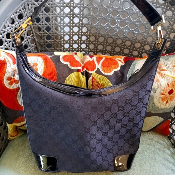 Gucci Handbags - Gucci GG Monogram Patent Leather Shoulder Bag